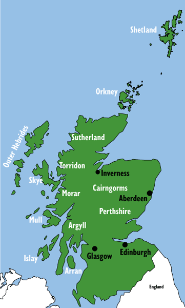 map of private walking and hiking holidays scotland